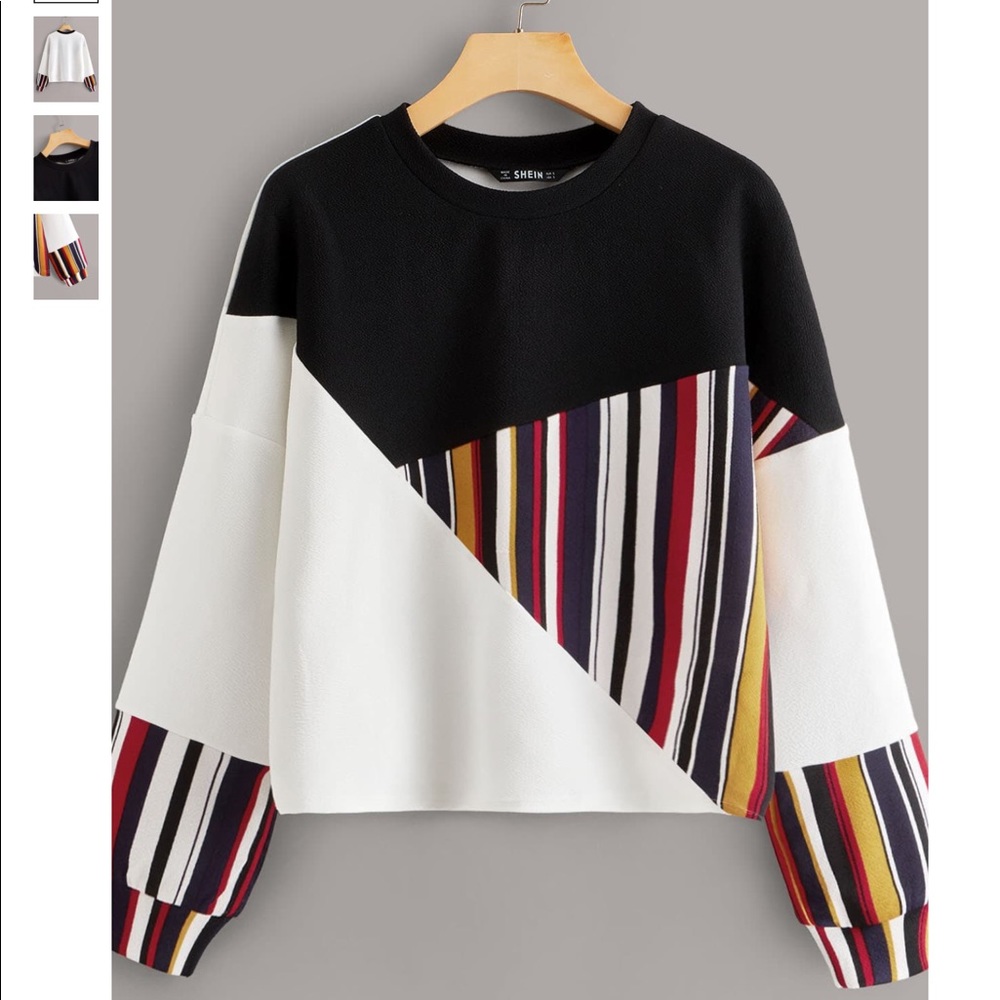 SHEIN Pullover with Drop Shoulder Stripes Seam